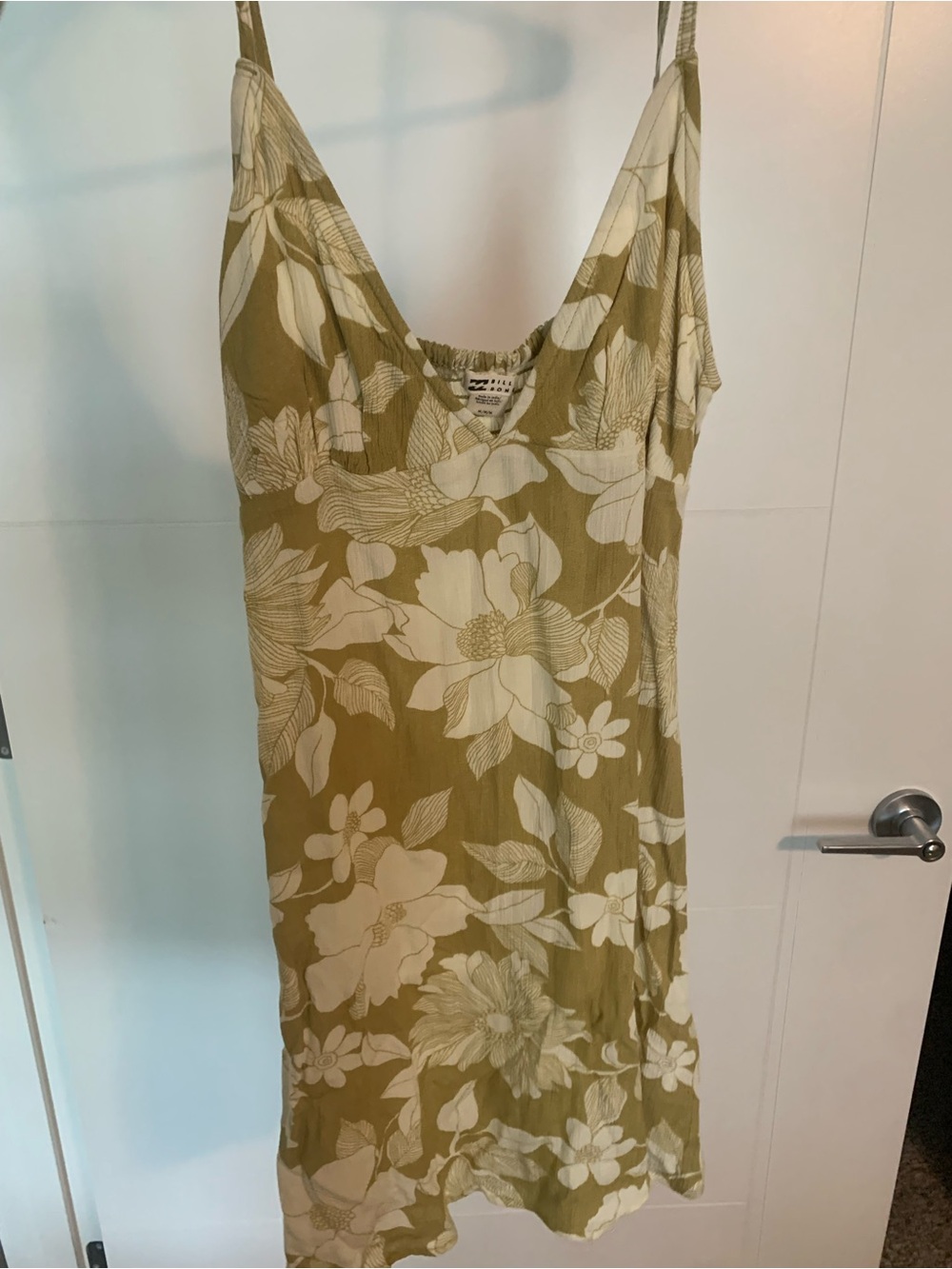 Light Olive Floral Slip Dress with White Print